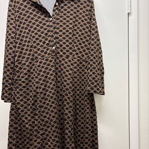 Brown and Black Patterned Long Sleeve Dress